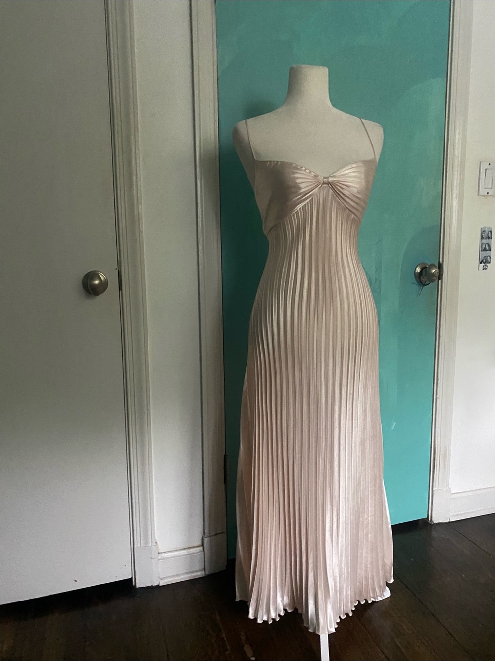 Elegant Pleated Satin Slip Dress in Blush Pink
